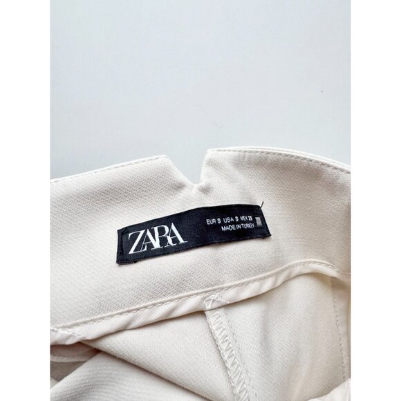 ZARA Off White Suiting Twill High Waisted Tapered Trousers Pants, Size S - Picture 9 of 15